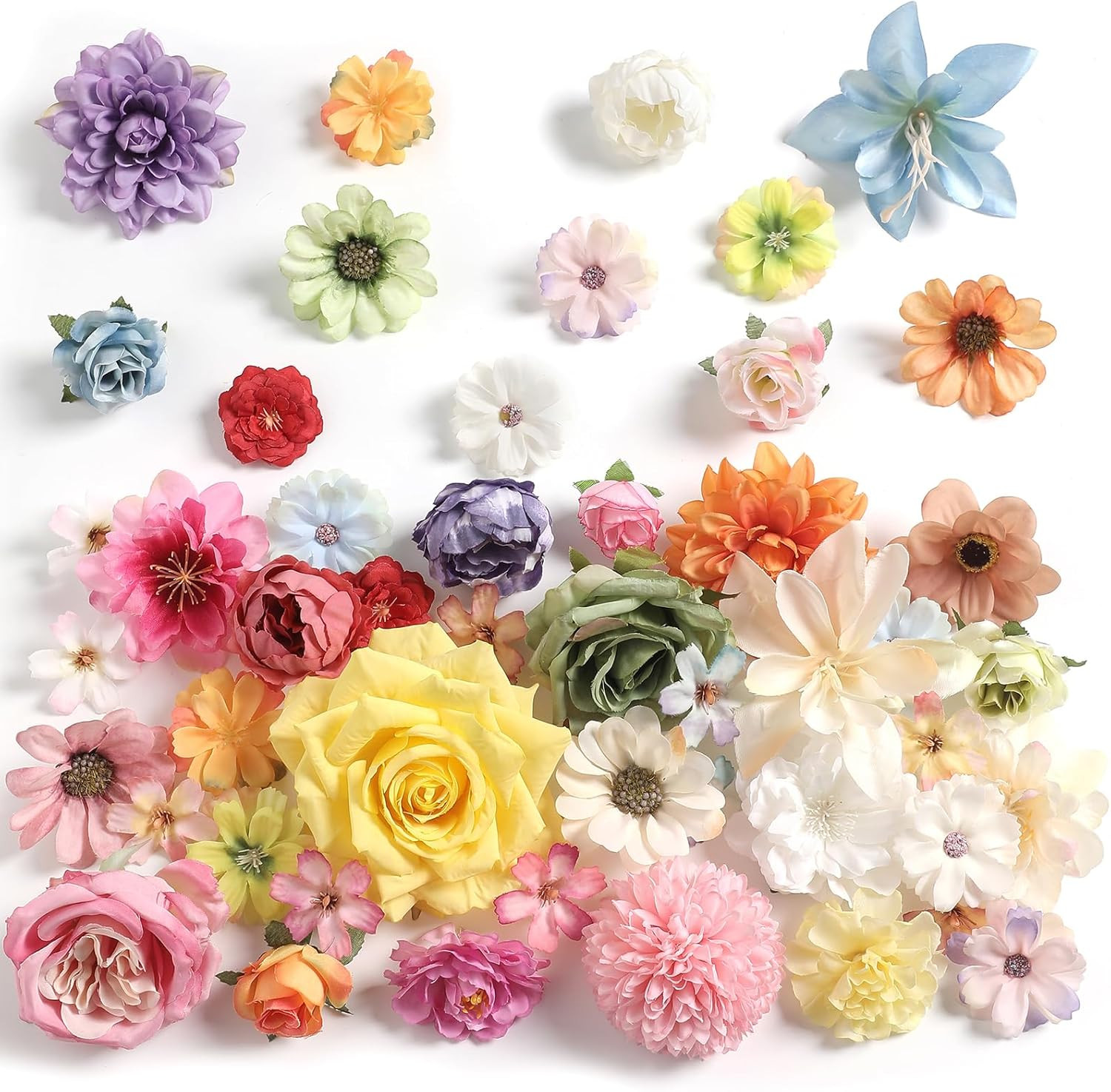 rongflower Fake Flower Heads for Crafts - Multi Silk Artificial Roses, Peonies, Daisies & Mini Fl... | Amazon (US)