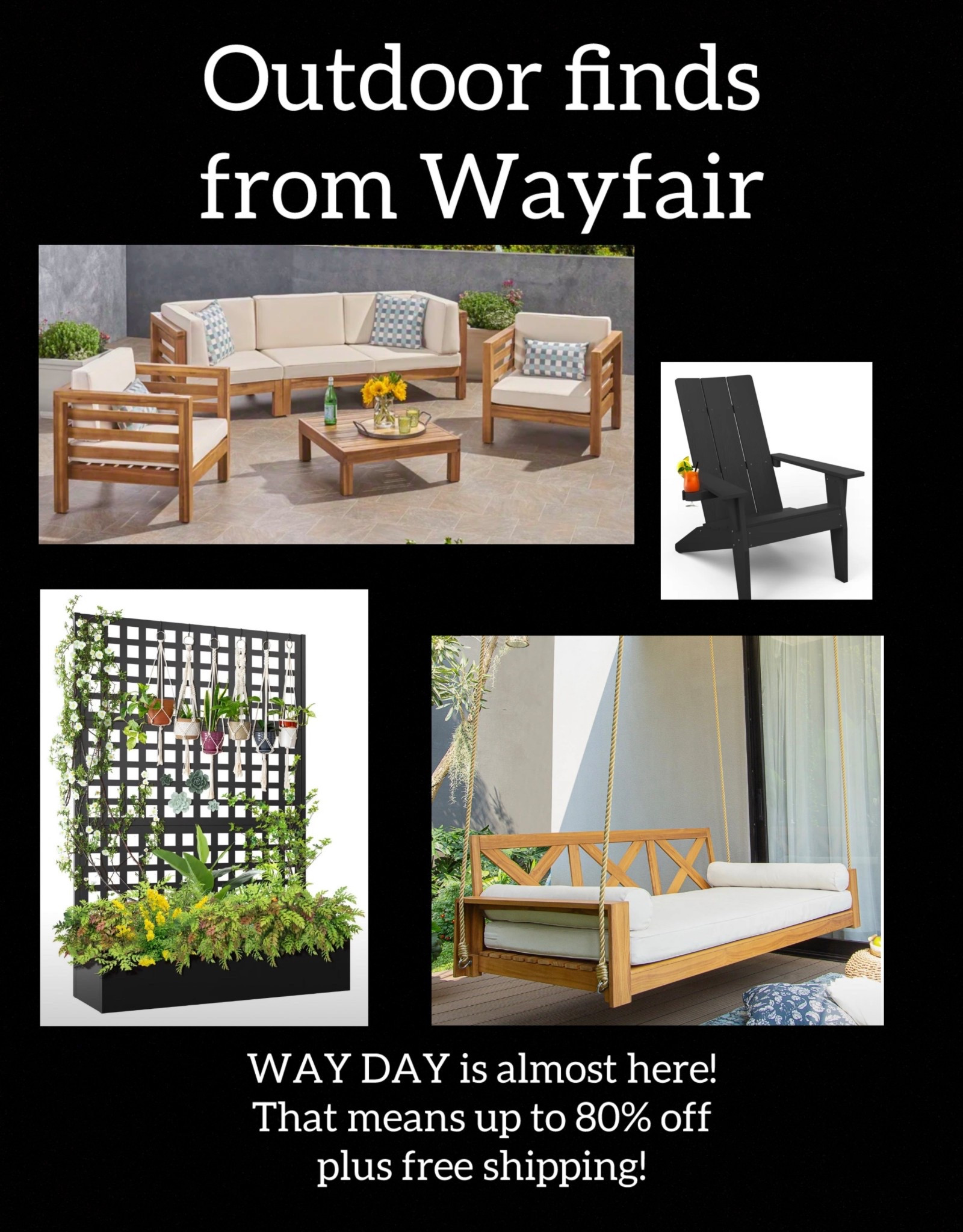 Way Day is April 26th-28th! It’s their biggest sale of the year, so I’m starting to stack my cart right now. Here are some of the beautiful outdoor furniture pieces I’ve already found. I just used this living wall and the porch bed swing in a client’s home too! Can’t wait to show you the final look.

@Wayfair, #WayDay, #Wayfair, #WayfairPartner

#LTKSaleAlert #LTKHome #LTKSeasonal