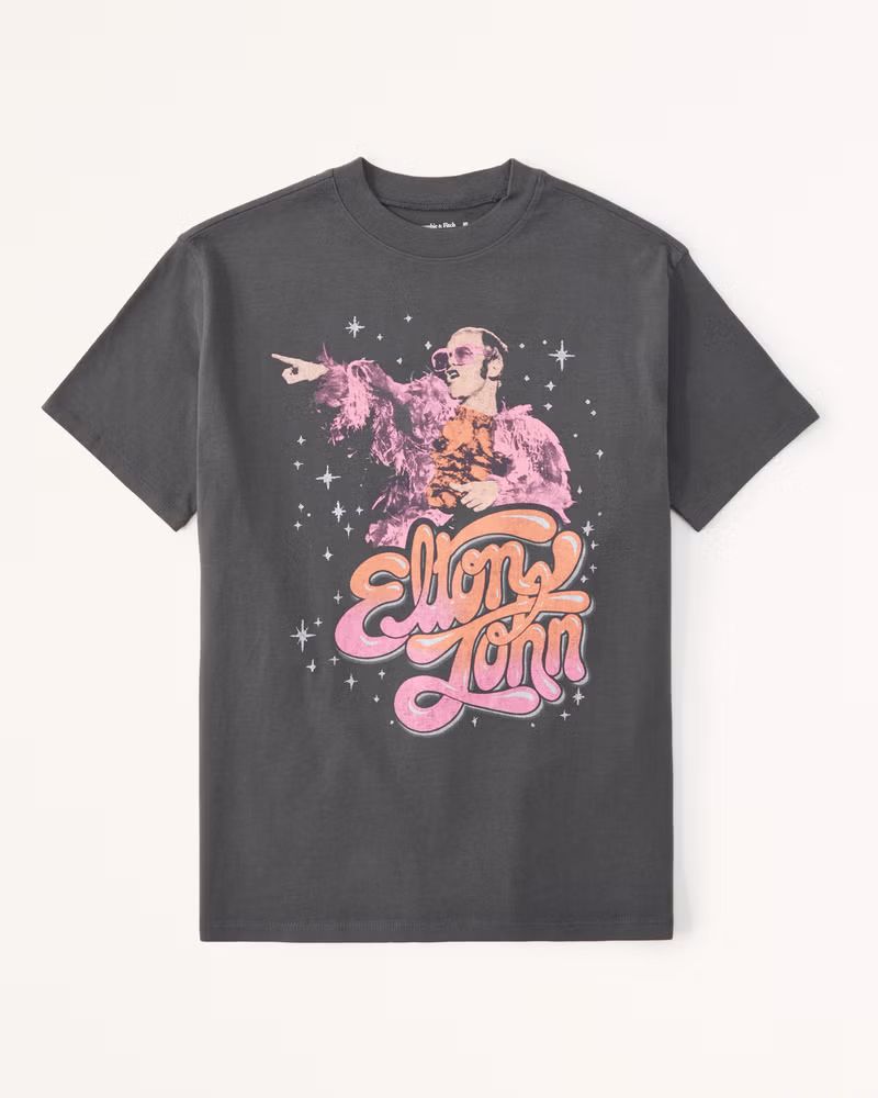 Women's Oversized Boyfriend Elton John Graphic Tee | Women's Tops | Abercrombie.com | Abercrombie & Fitch (US)