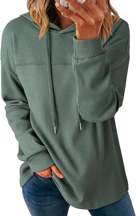 Dokotoo Womens Hoodies Casual Waffle Knit Long Sleeve Drawstring Pullover Sweatshirts Lightweight... | Amazon (US)