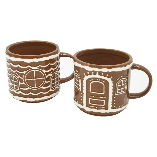 Holiday Time 2 pack Stoneware Gingerbread House Stackable Mug, Brown, Festive Drinkware | Walmart (CA)