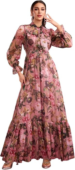 Womens Summer Dresses,Floral Patterns Vintage Elegant Cocktail Long Sleeve Boho Casual Maxi Wedding Guest Dresses for Women | Amazon (US)