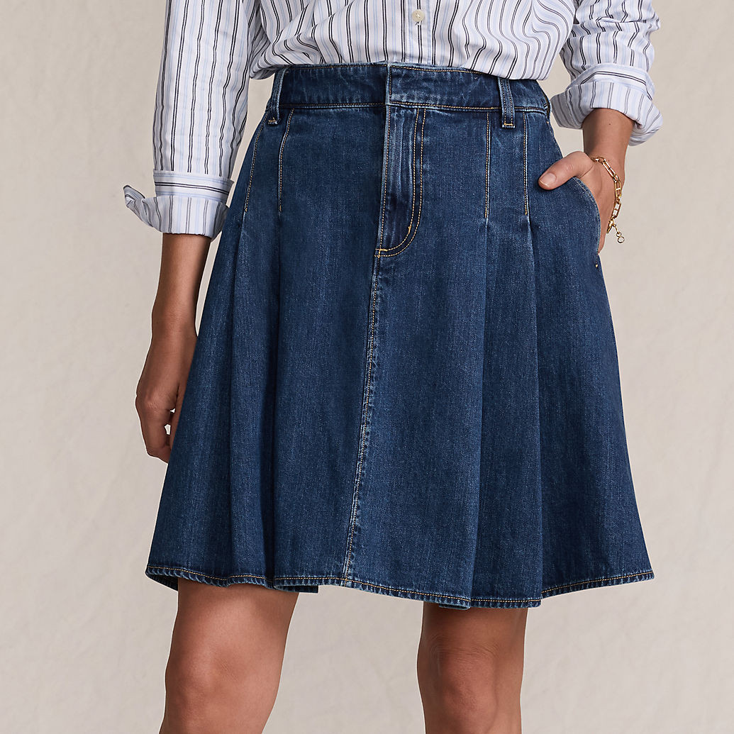 Women's Lightweight Denim Mid Rise Pleated Above the Knee Skirt | Lands' End (US)