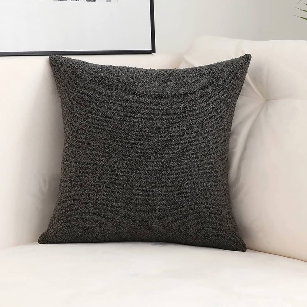 Graphite Grey Decorative Square Thick Accent Throw Pillow Covers Fine Textured Boucle Couch Cushi... | Amazon (US)