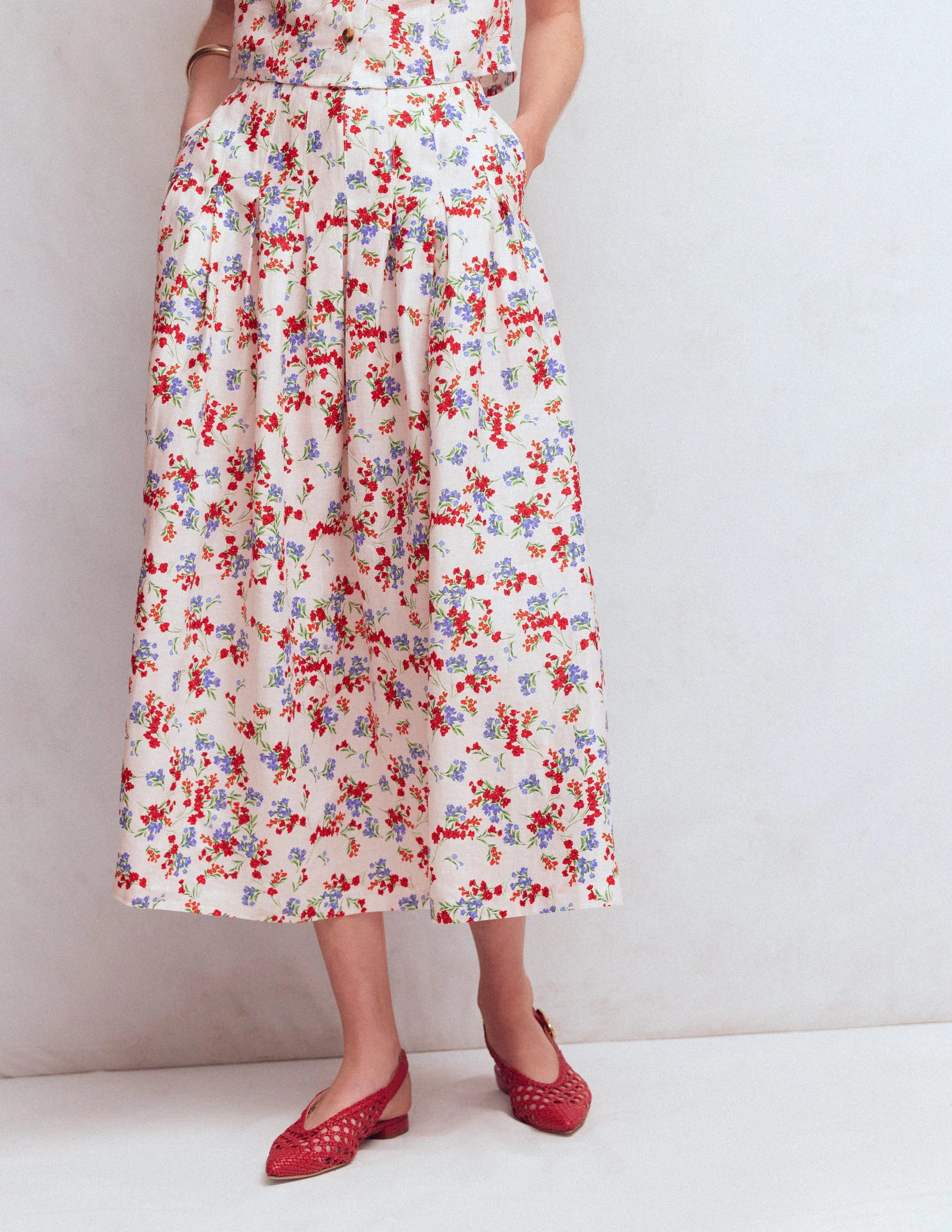 Valentina Linen Skirt-Ivory, Bloom Scatter | Boden UK