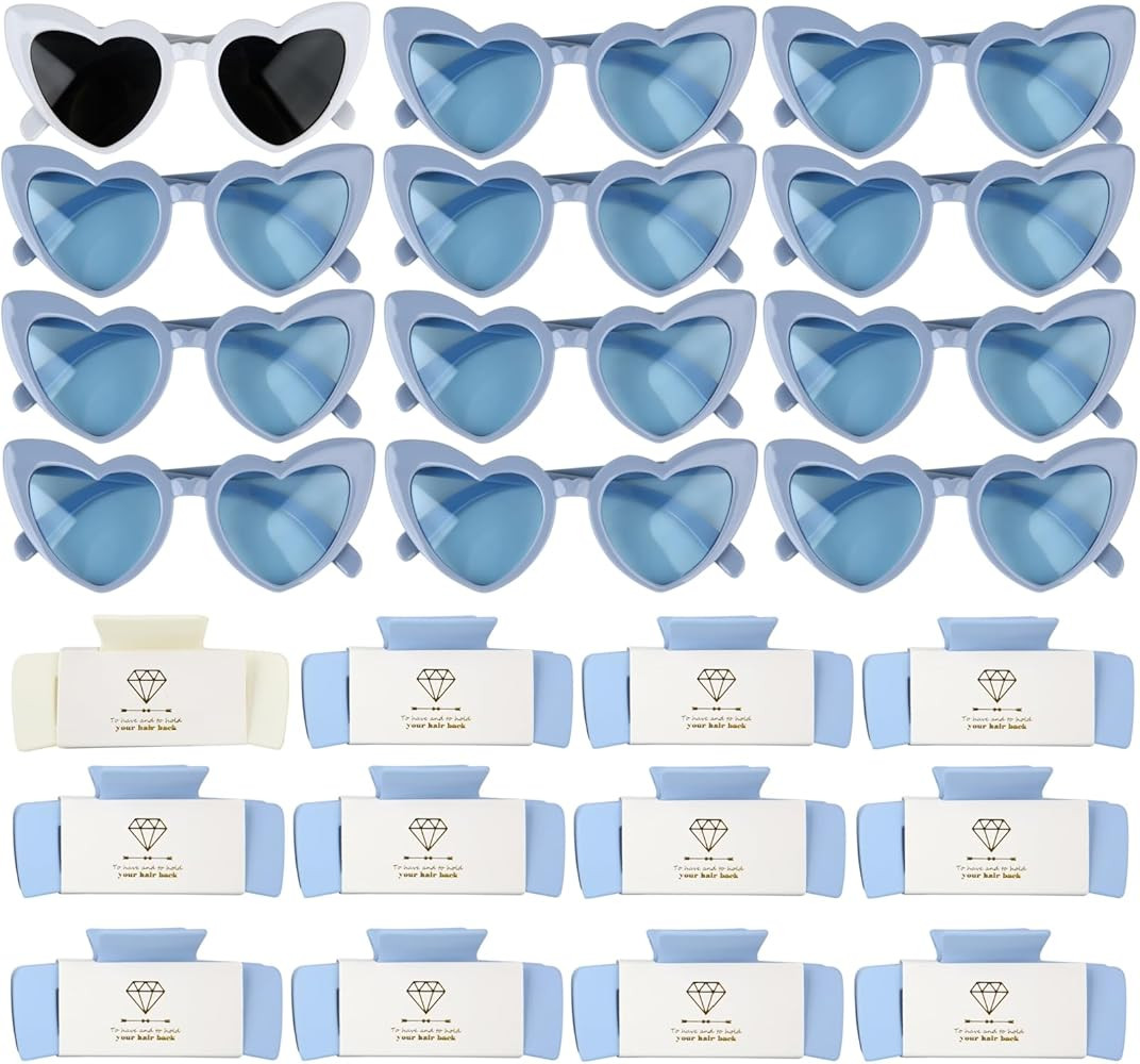12 Pairs Bachelorette Party Heart Shaped Sunglasses,12pcs hair claw | Amazon (US)