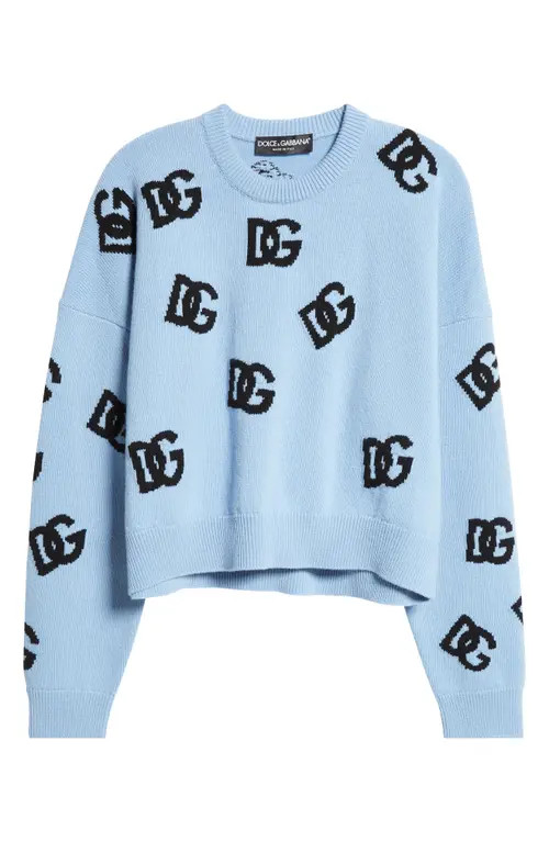 Dolce&Gabbana Logo Jacquard Crop Crewneck Sweater in B0143 Celeste Chiaro at Nordstrom, Size 6 Us | Nordstrom