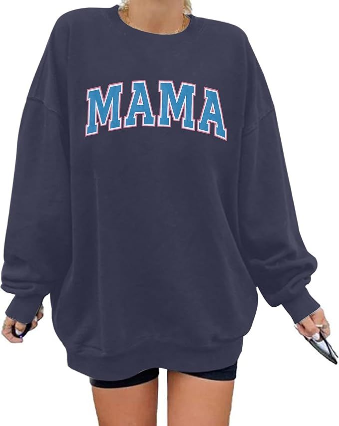 BANGELY Oversized Mama Sweatshirt Women Mom Life Letter Print Pullover Top Casual Crewneck Long s... | Amazon (US)