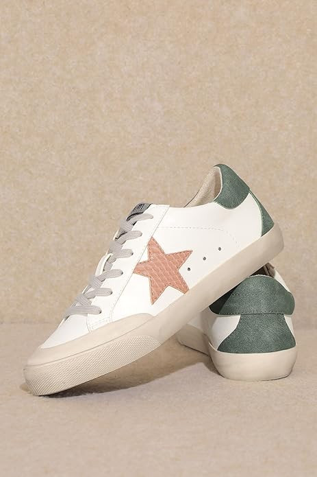 Mi.iM Sadie Rubber Sole Lace-up Leather Star Sneakers | Amazon (US)