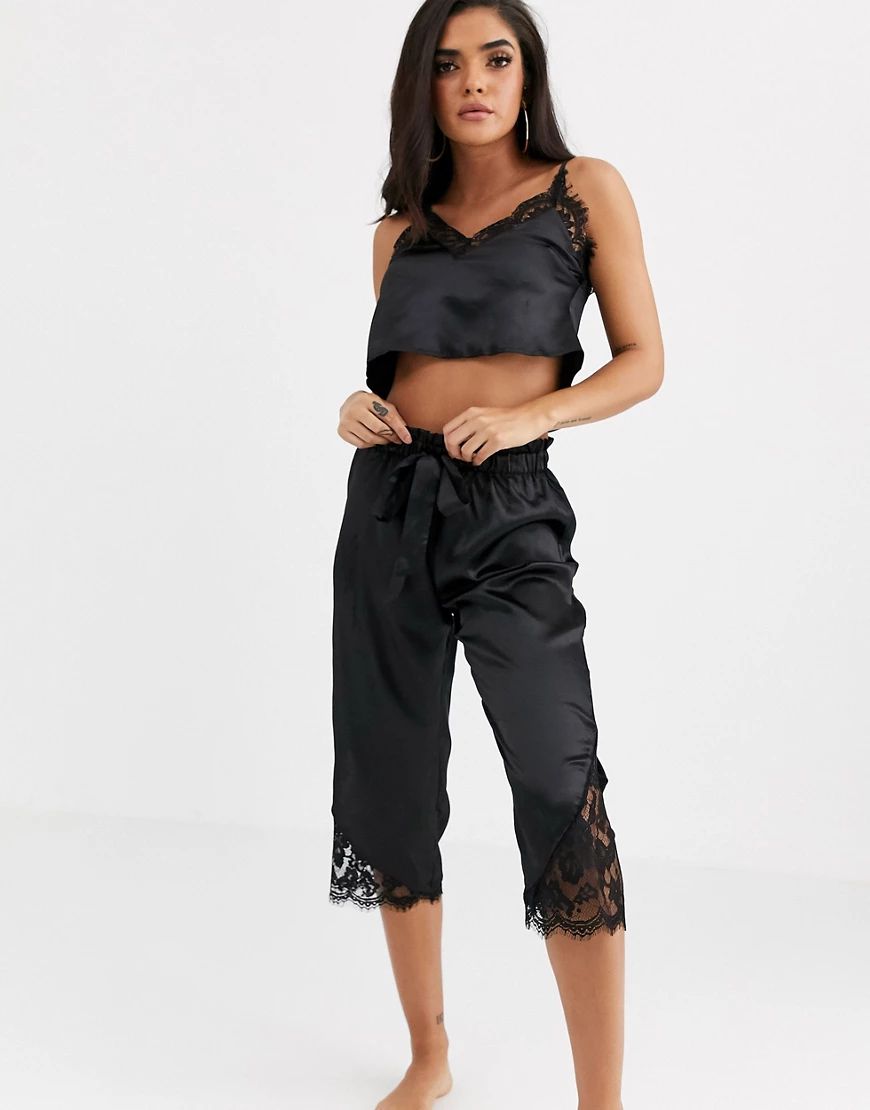Peek & Beau Harper' satin lace cami and trouser set-Black | ASOS (Global)