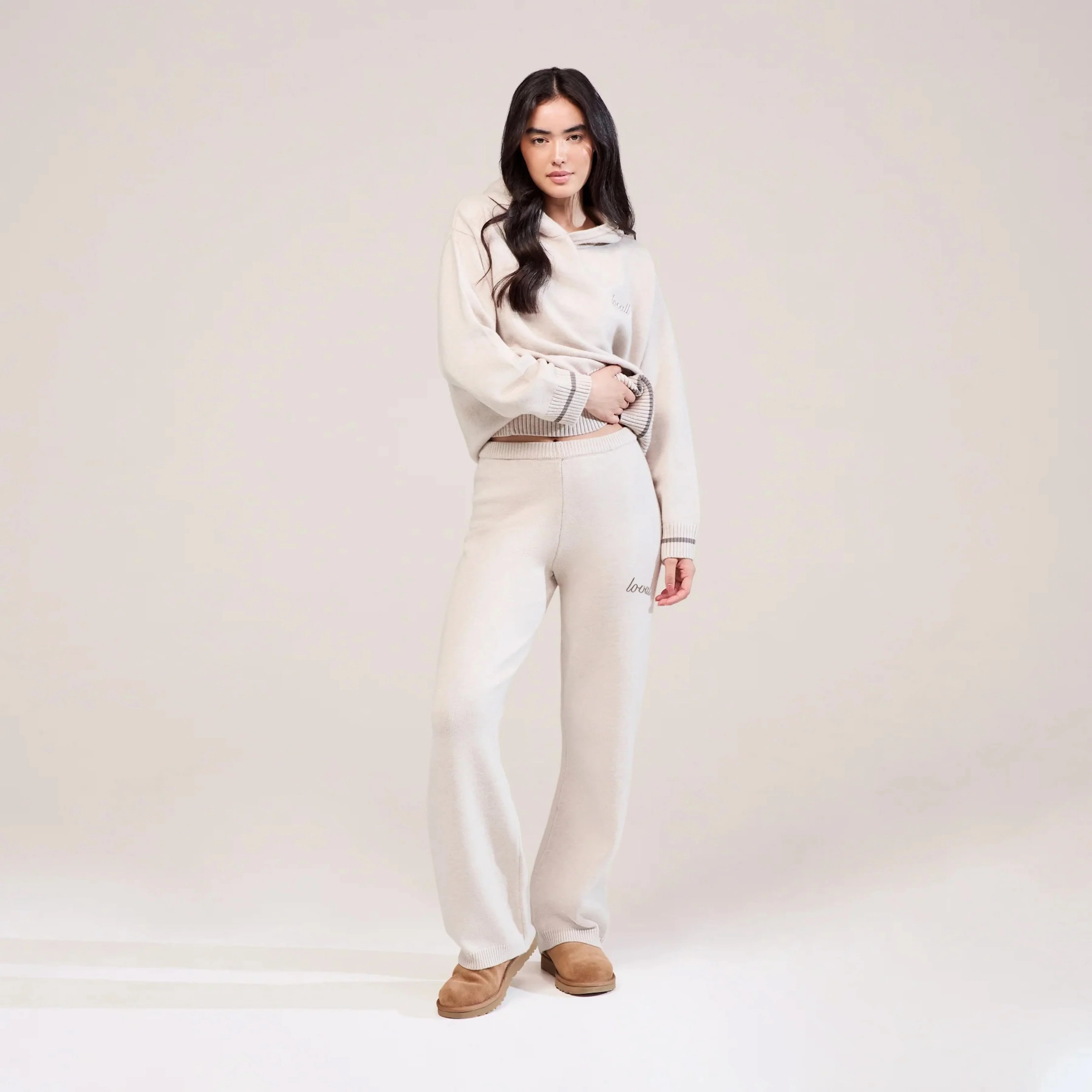 Soft Knit Wide Leg Trousers | Beige | LOVALL