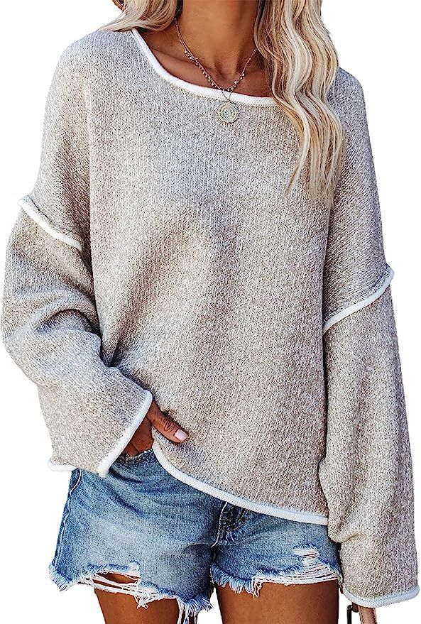 Paitluc Womens Sweaters Long Sleeve Crew Neck Fall Sweaters for Women Pullover Sweaters for Women | Amazon (US)