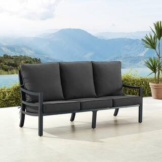 Black 1-Piece Aluminum Outdoor Deep Seating Deep Seating Couch with Cushion with Black Cushions | The Home Depot