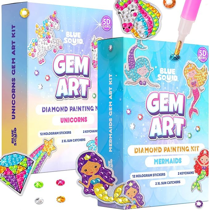 Blue Squid Diamond Art Kits for Kids – Unicorn and Mermaid - Fun & Easy DIY 5D Gem Art Kids Dia... | Amazon (US)