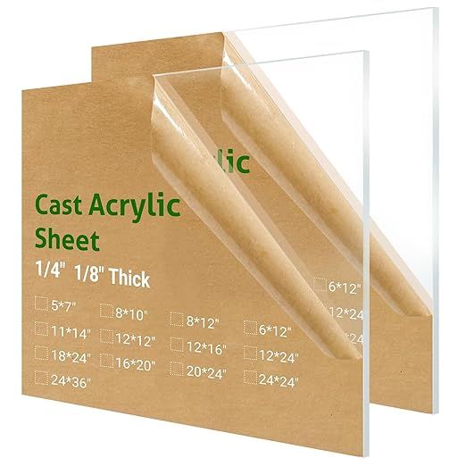 2 Pieces 8" x 12" Cast Plexiglass Sheet -1/8"Thicknesses Clear Acrylic Sheet Clear Plastic Sheet,... | Amazon (US)