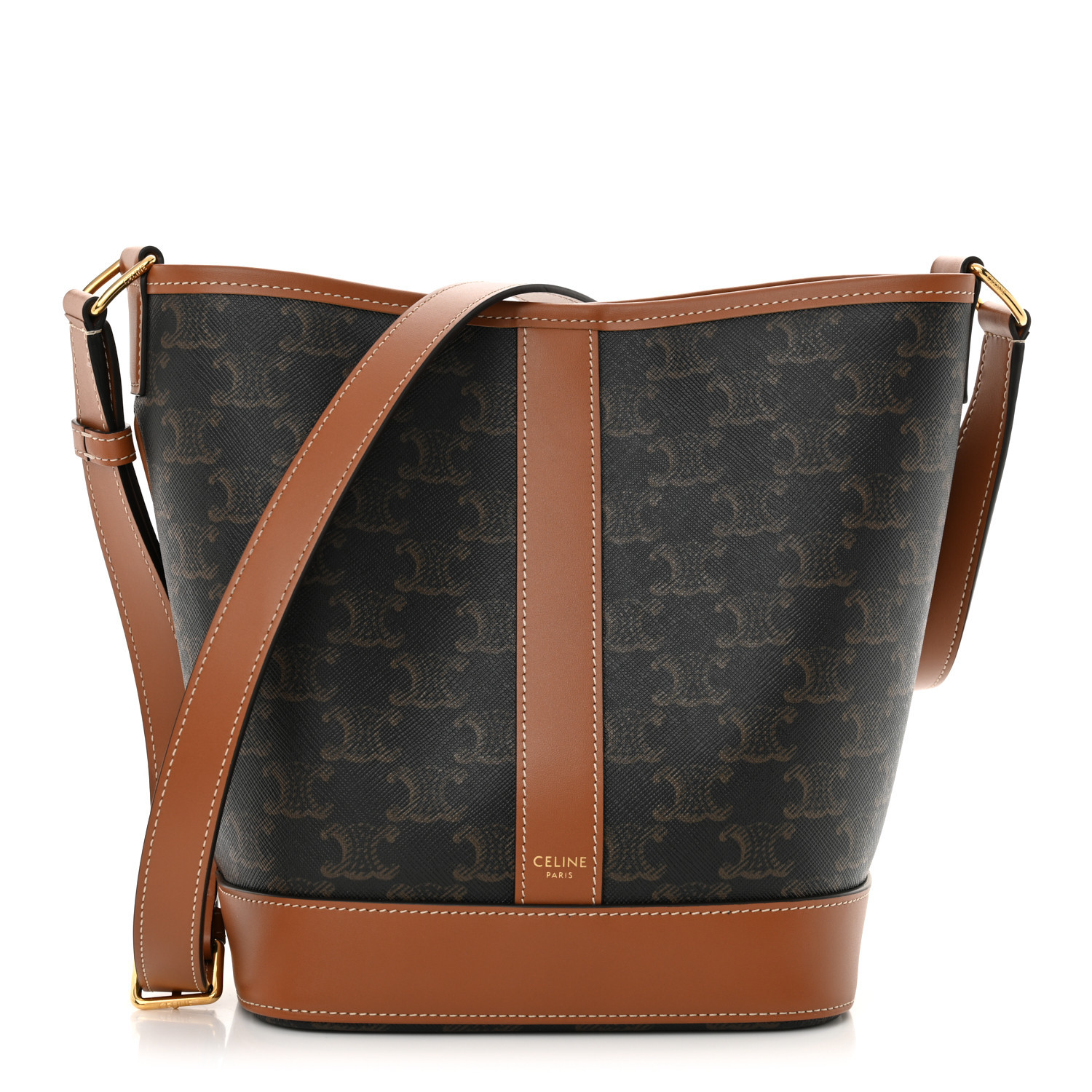 Triomphe Canvas Calfskin Small Bucket Bag Tan | FASHIONPHILE (US)