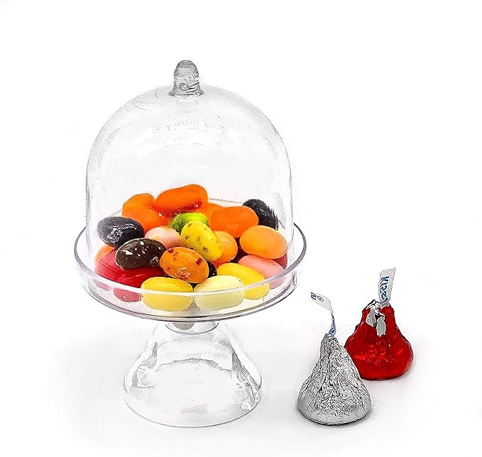 12 Pieces 4“ H x 2.75“ W Cake Plate Stand with Dome Cover, Clear, | Amazon (US)