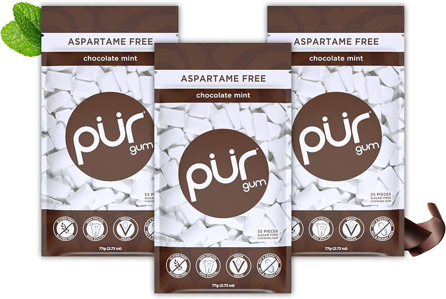PUR Gum | Aspartame Free Chewing Gum | 100% Xylitol | Natural Chocolate Mint Flavored Gum, 55 Pie... | Amazon (US)