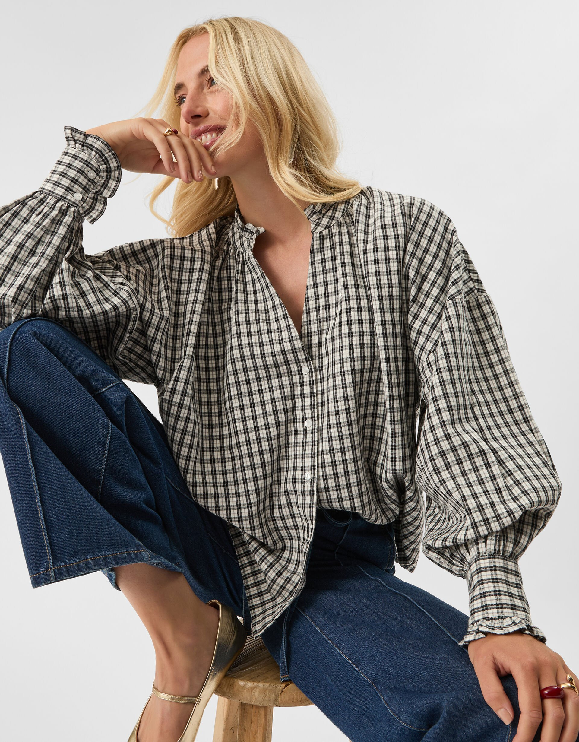 Check Print Blouse Black | Accessorize (Global)