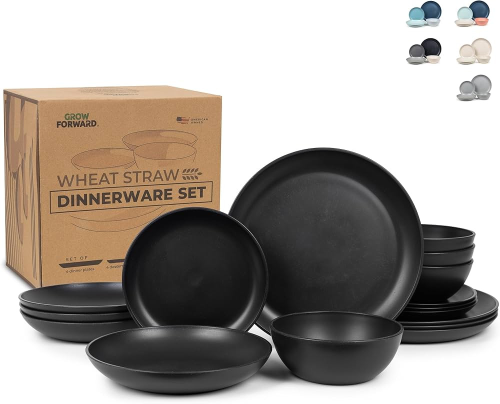 Grow Forward 16-piece Premium Wheat Straw Dinnerware Sets for 4 - Dinner Plates, Dessert Plates, ... | Amazon (US)