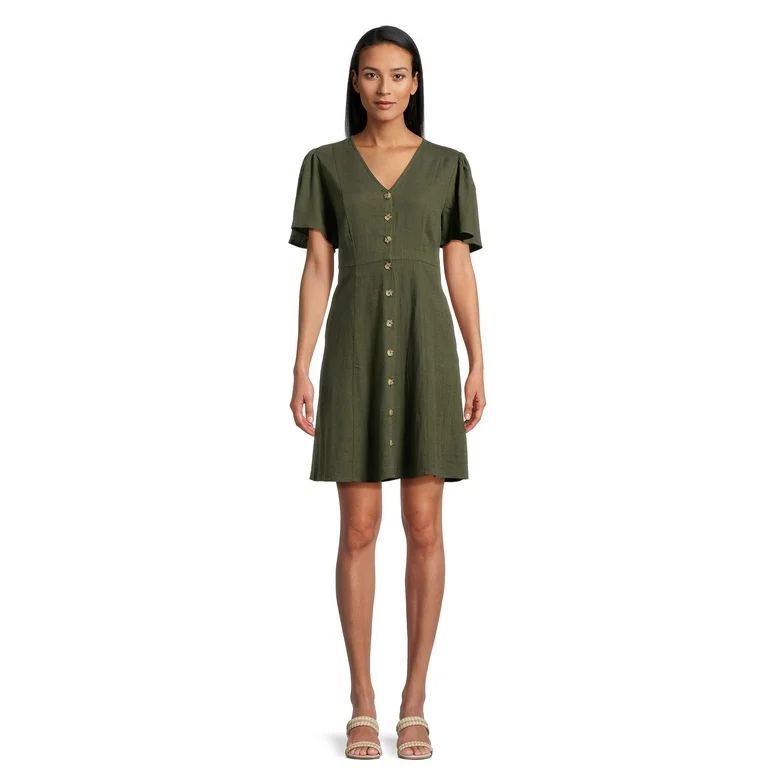Time and Tru Women's Button Front Mini Dress, Sizes XS-XXXL | Walmart (US)