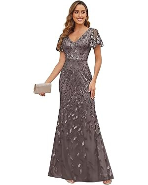 Sequin Lace Mother of Bride Dresses for Women Mermaid Elegant Formal Evening Gowns with Sleeves | Amazon (US)