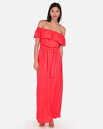 off the shoulder tie front maxi dress | Express