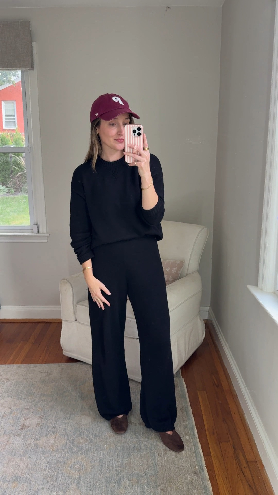Wearing small top and XS bottom. I’m 5’3” with a 29.5 inch inseam. The length on these sweater pants is perfect on me.