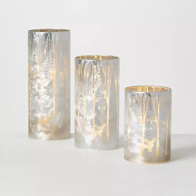 Iridescent Reindeer LED Pillar Holders, Set of 3 | Kirkland's Home