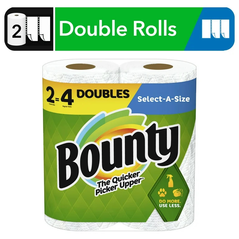 Bounty Select-A-Size Paper Towels, Double Rolls, White, 90 Sheets Per Roll, 2 Count | Walmart (US)