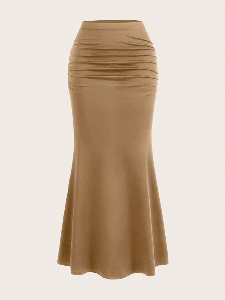 Sweetra Women's Solid Color Simple Pleated Skirt Maxi Women Outfit | SHEIN