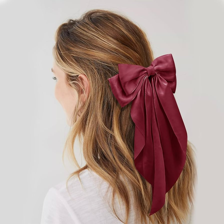 Large Hair Bows for Women Deep Red Silky Satin Hair Bow Hair Clips Long Tail Oversize Hair Ribbon... | Amazon (US)