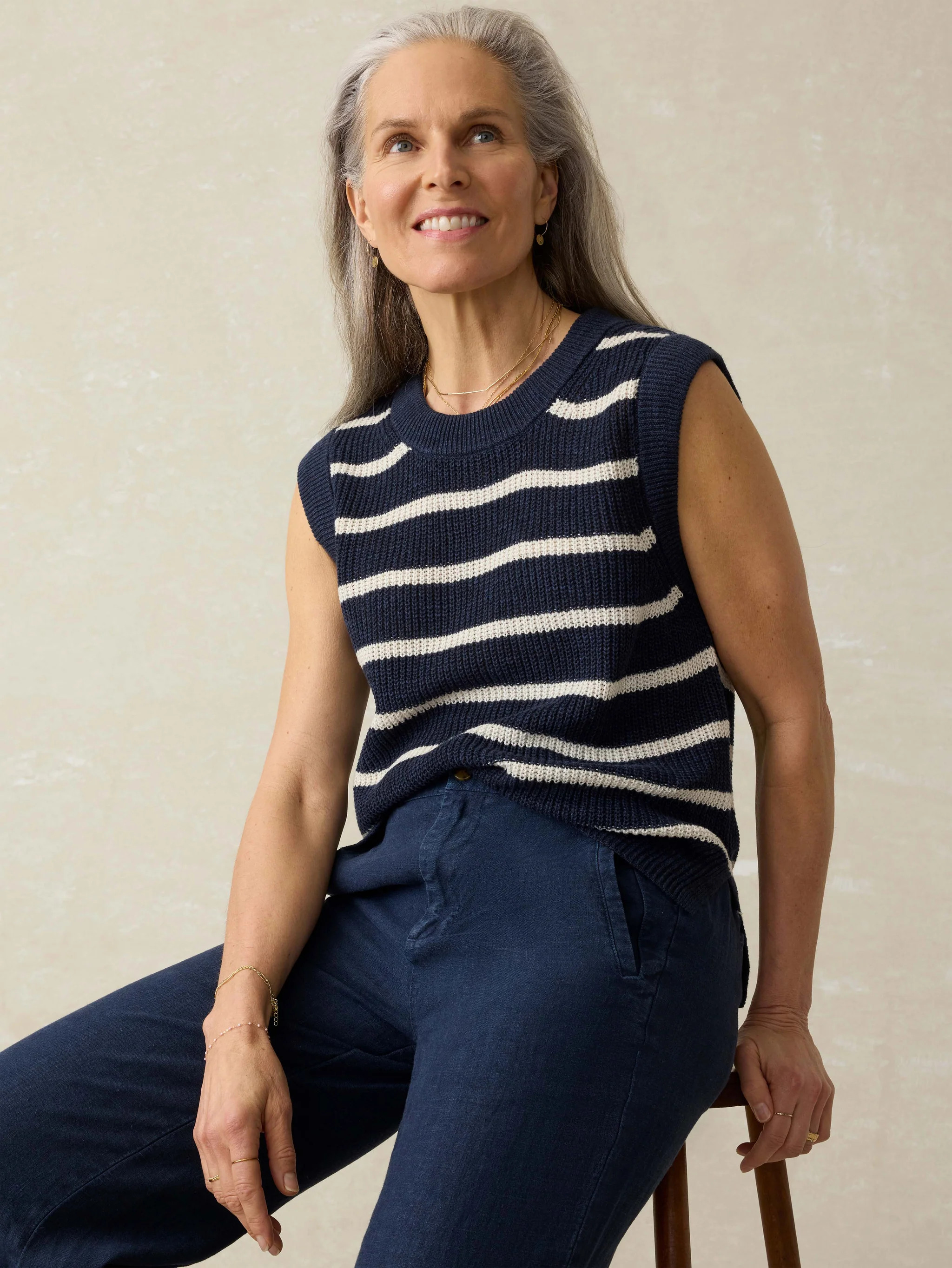 Miramar Linen Sweater Tank - North Sea Stripe | Faherty