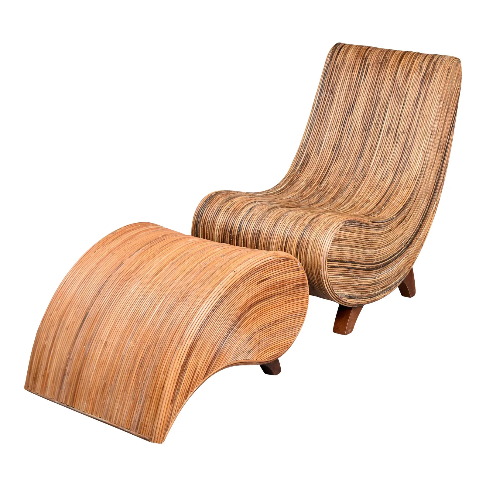 Vintage Vivai Del Sud Pencil Reed Lounge Chair With Ottoman | Chairish