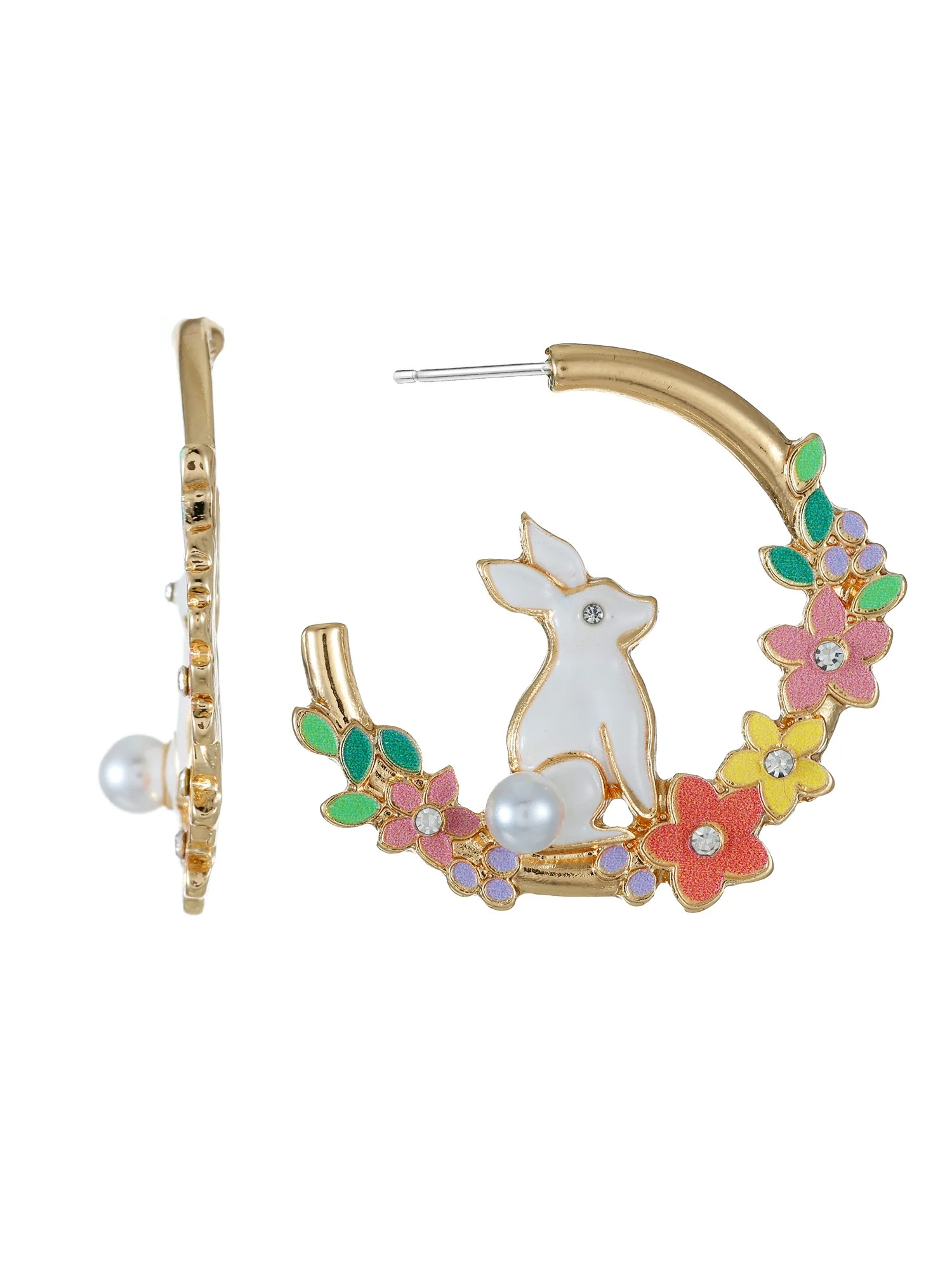 Way to Celebrate Easter Gold Bunny and Flower Hoop Earrings, 1 Pair | Walmart (US)