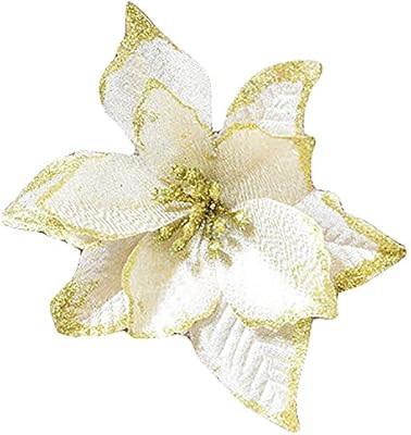 8Pcs Glitter Artificial Christmas Flowers Christmas Tree Wreaths Wedding Ornaments, 5-Inch, Gold | Amazon (US)