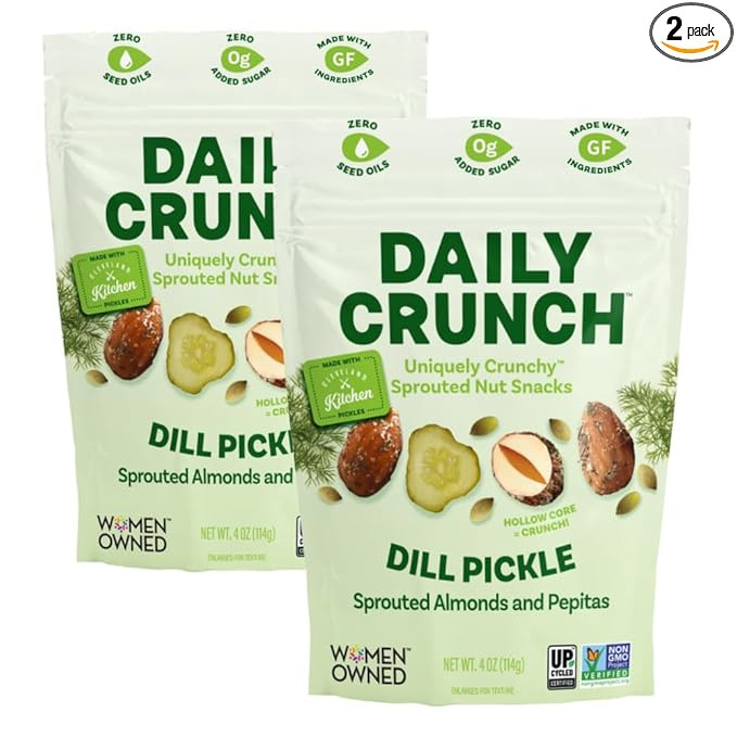 Daily Crunch Sprouted Almonds, Dill Pickle, 4 Ounce Bags, Pack of 2 - Sprouted and Dehydrated for... | Amazon (US)