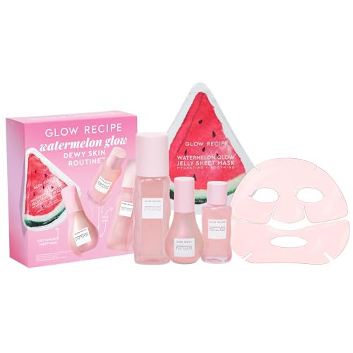 Glow Recipe Watermelon Glow Dewy Skin Routine Kit - Full Size Dew Drops Serum, Full Size Pink Juice Moisturizer, Travel Size PHA+BHA Pore-Tight Toner & Watermelon Jelly Sheet Mask (4 Count) | Amazon (US)