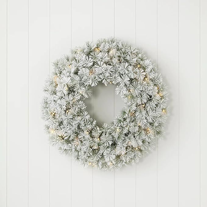 Flocked Winter Fir 24" Flocked Hard Needle Wreath | 50 Warm White LED Battery Operated Lights | f... | Amazon (US)