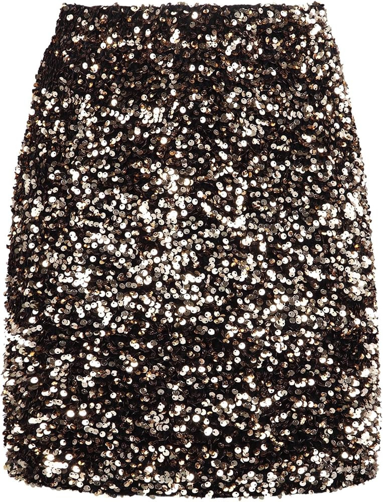 REEMONDE Women's Sequin Skirt Sparkle Stretchy Bodycon Mini Skirts Night Out Party | Amazon (US)