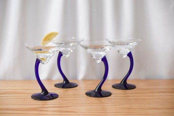 Set of 4 Curved Martini Glasses Blue Stemmed Martini Glasses | Etsy | Etsy (US)