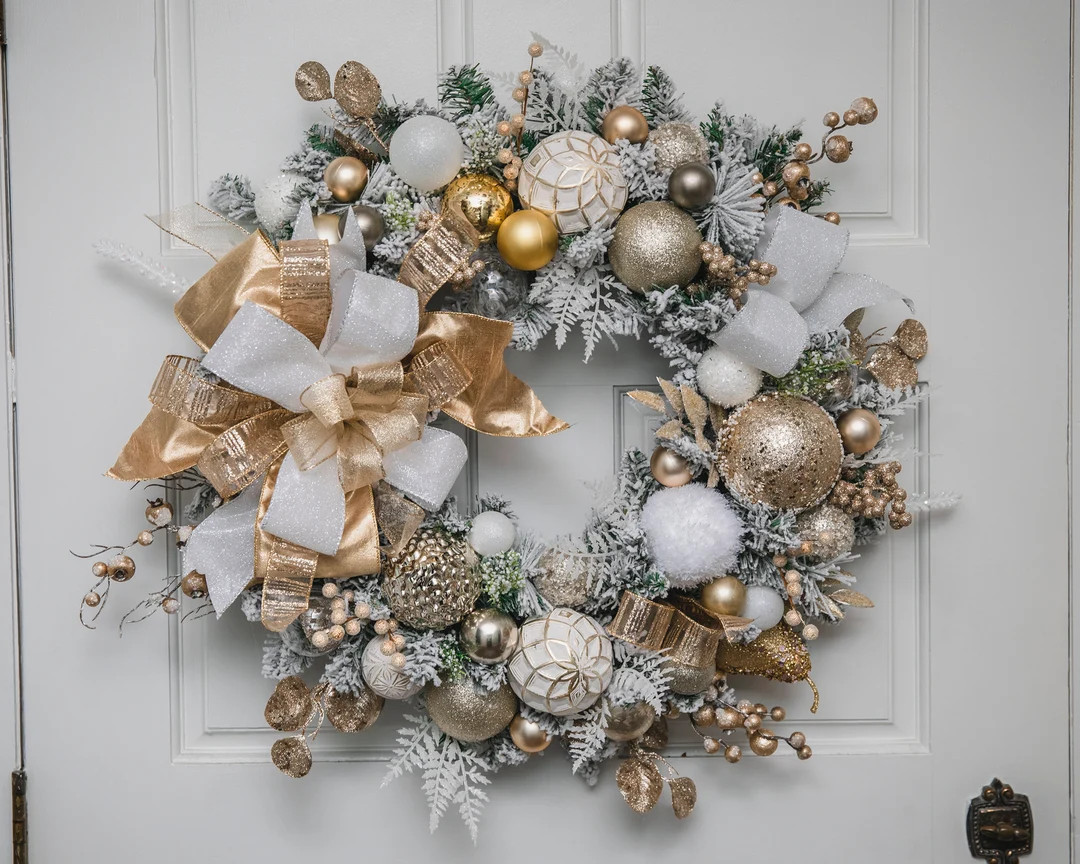 White and Gold Luxury Christmas Wreath Elegant Gold Holiday - Etsy | Etsy (US)