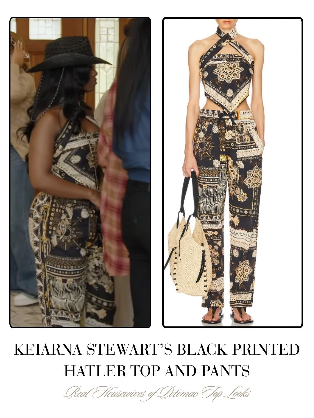 Keiarna Stewart’s Black Printed Halter Top and Pants