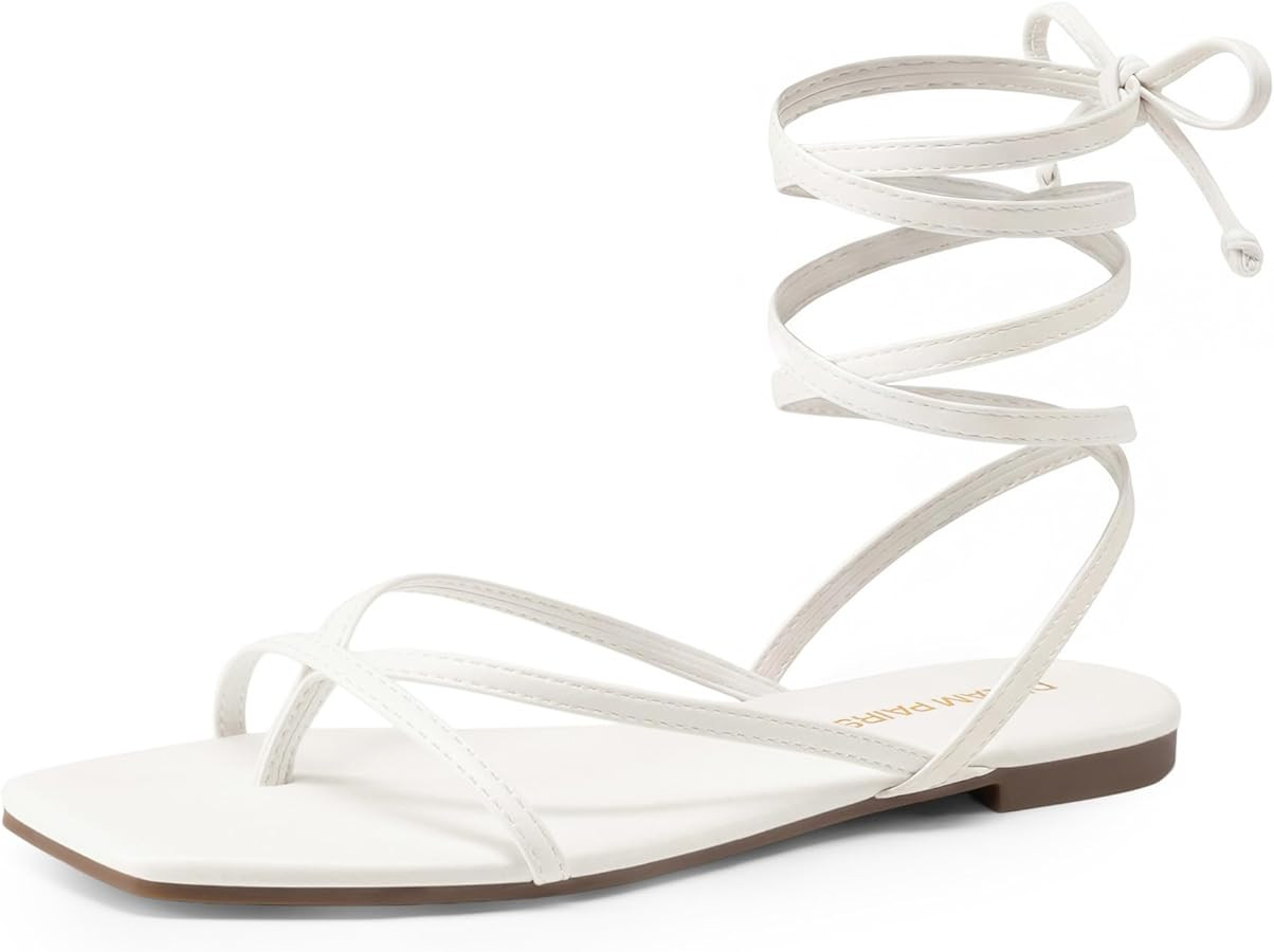 DREAM PAIRS Womens Strappy Flat Sandals - Comfortable Lace Up Gladiator Dressy Sandals, Square To... | Amazon (US)