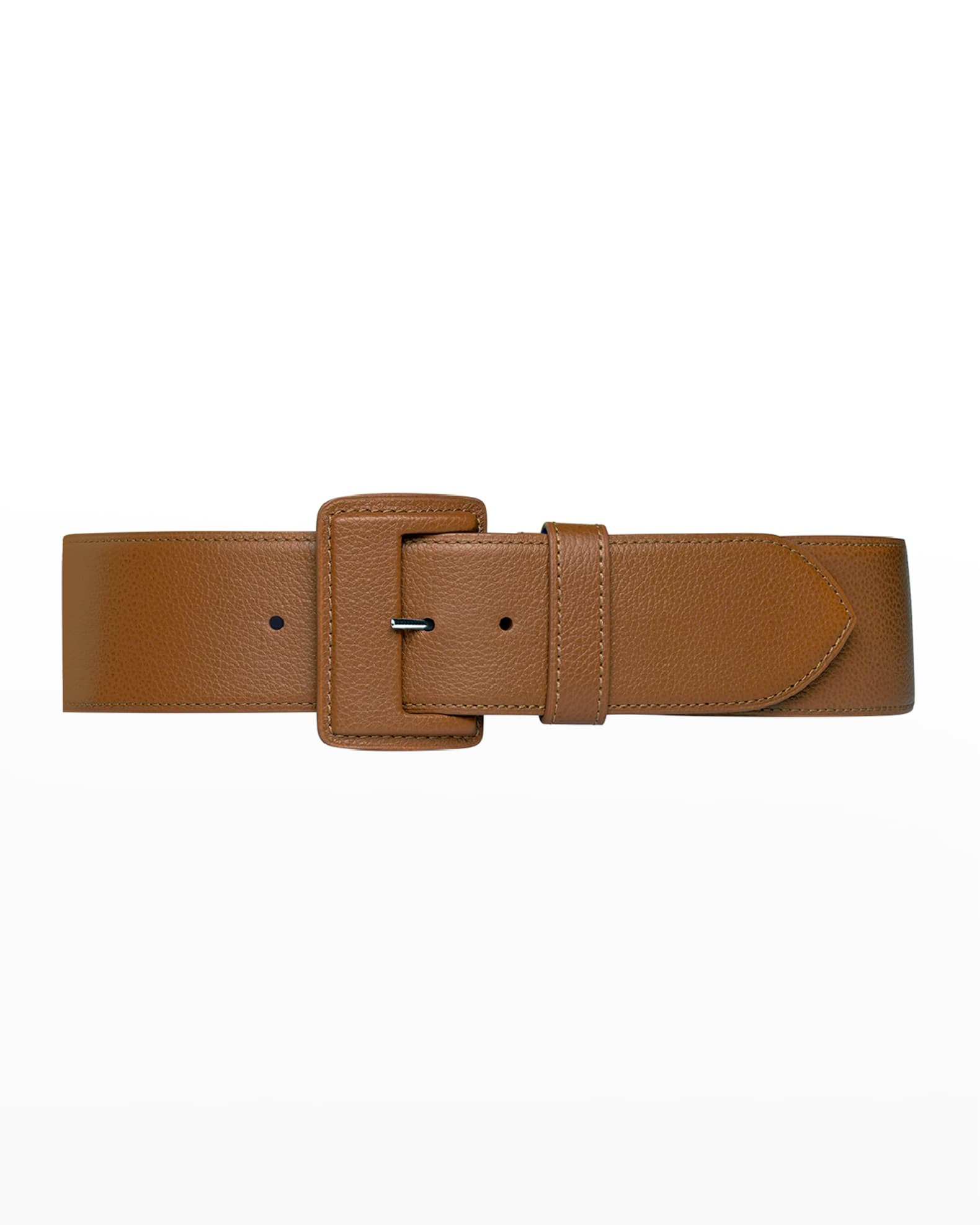 Vaincourt Paris La Merveilleuse Large Pebbled Leather Belt with Covered Buckle | Neiman Marcus