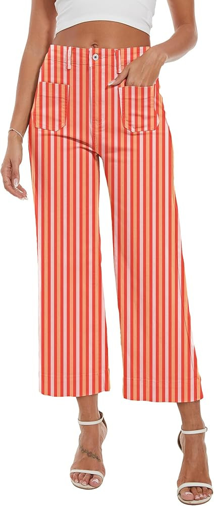 Wide Leg Jeans for Women Trendy High Waisted Flare Jeans Cropped Pants Stretchy Baggy | Amazon (US)