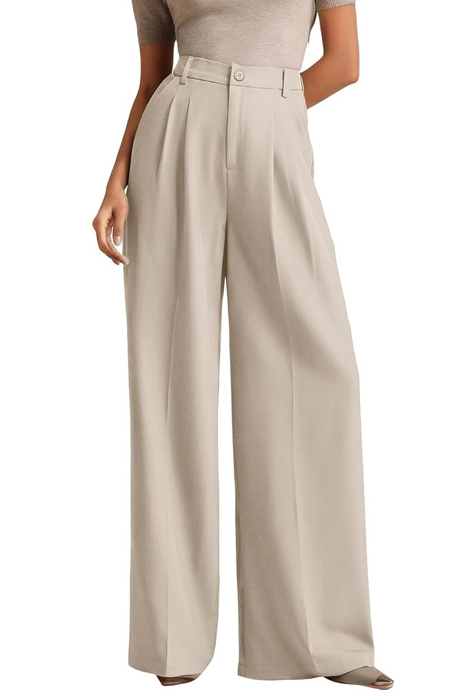 ELLEVEN Women's Casual Wide Leg Dress-Pants, High Elastic Waisted in The Back Business Flowy Trou... | Amazon (US)