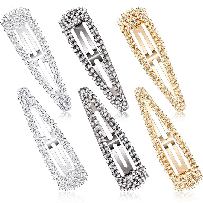 6 Pieces Rhinestone Hair Clips 3 Inch Snap Hair Barrettes Bridal Hair Barrettes Pins for Women Gi... | Amazon (US)