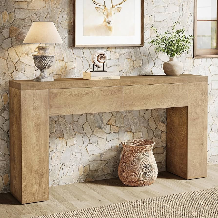 Tribesigns 63-Inch Wooden Console Table with 2 Hidden Drawers, Farmhouse Rustic Brown Sofa Table ... | Amazon (US)