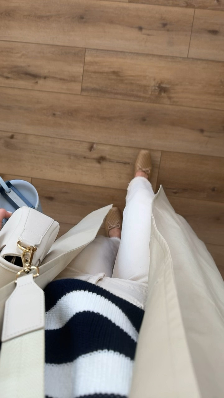 What I wore to church today! Off white jeans, stripe sweater, ballet flats + trench!

I sized up to a 28 in these jeans (I always size up in my white jeans) for a more relaxed flattering fit


#LTKover40 #LTKVideo #LTKstyletip